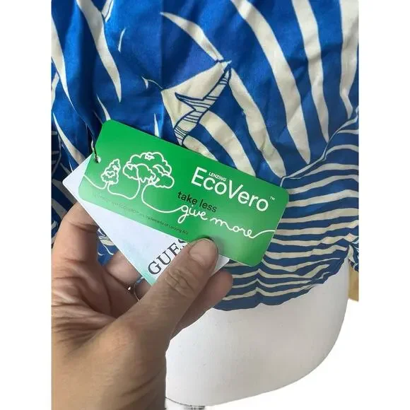 Guess Tamara Top Baja Palm Print Blue Half Sleeve Size Medium NEW With Tags - Picture 8 of 13